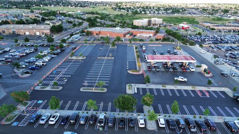 Commercial distribution warehouse loading dock in Aurora, Colorado after a 4-inch mill and repave by Asphalt Coatings Company