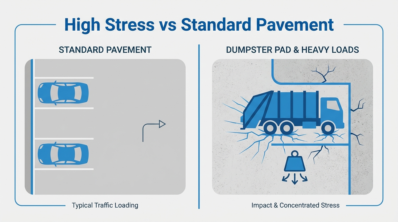 Why Dumpster Pads and Fire Lanes Fail Faster Than Parking Areas