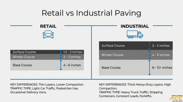Asphalt Paving Differences for Retail vs Industrial Properties