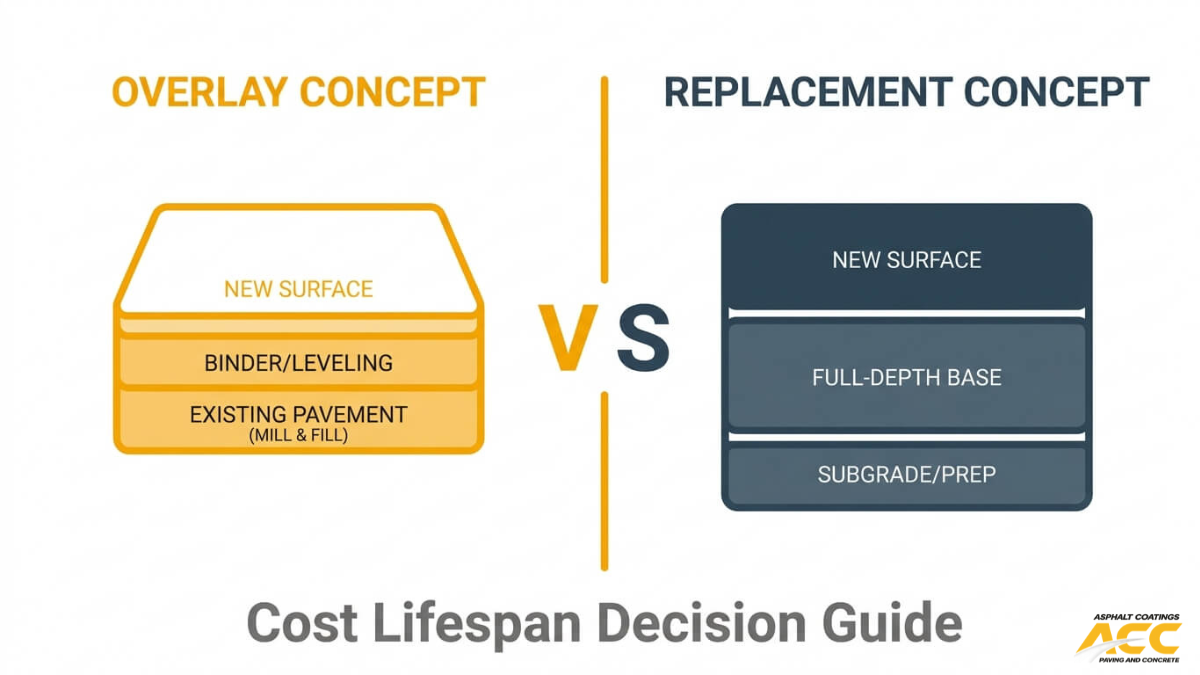 Asphalt Overlay vs. Replacement: Commercial Cost & Lifespan