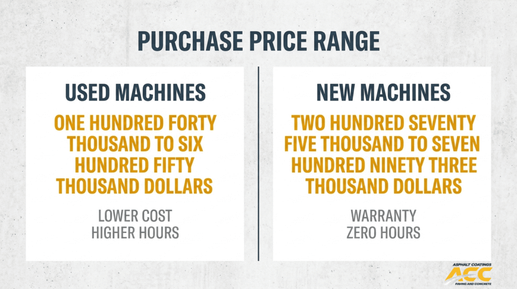 Asphalt milling machine purchase price comparison for used and new milling machines with cost ranges
