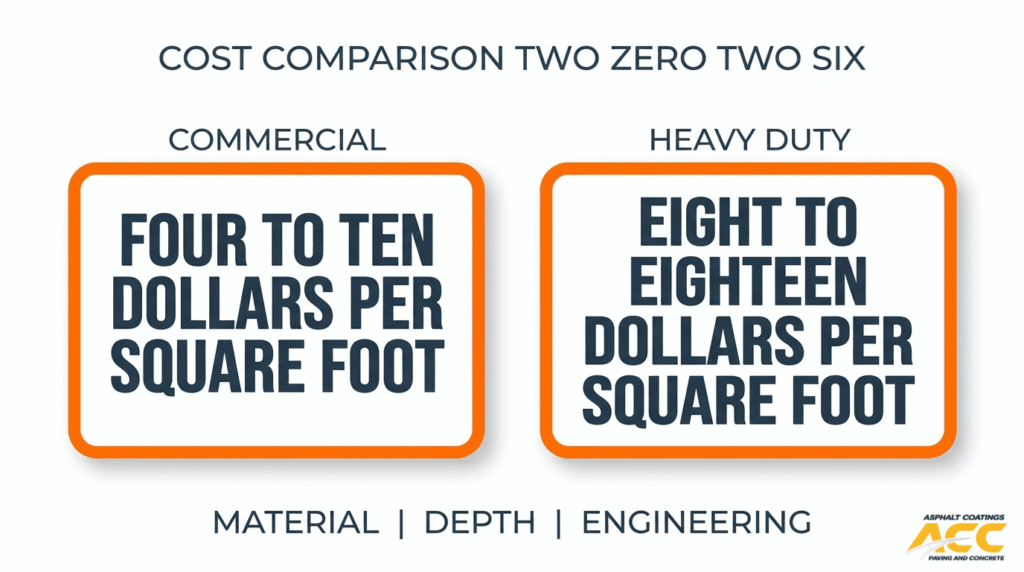 2026 commercial and heavy duty paving cost comparison by dollars per square foot