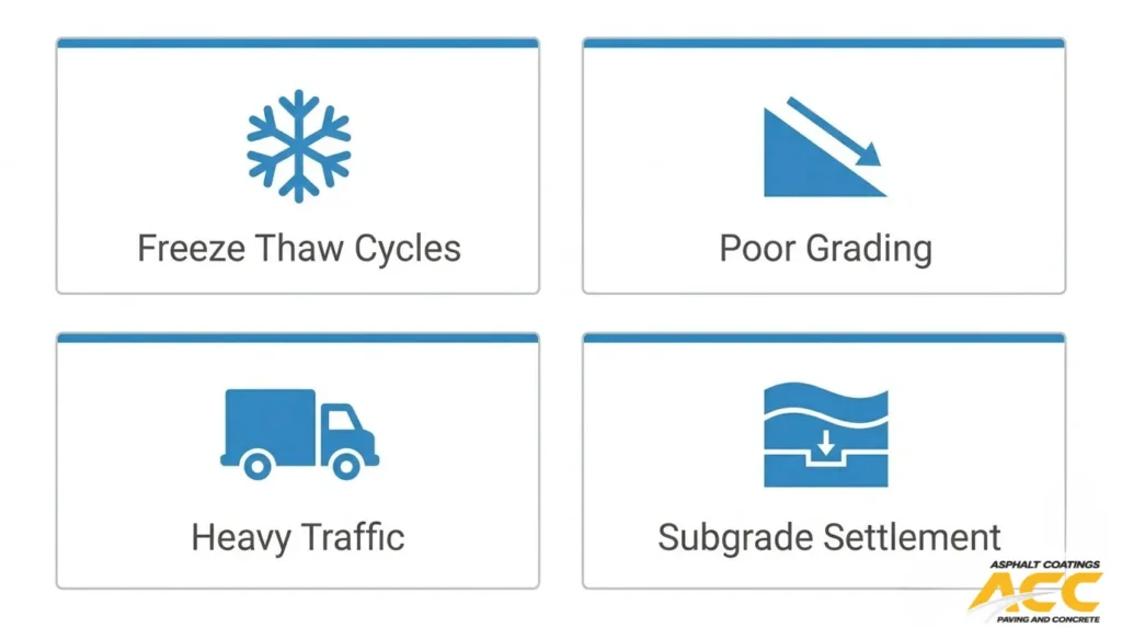 Common causes of how low spots and ponding develop on commercial asphalt