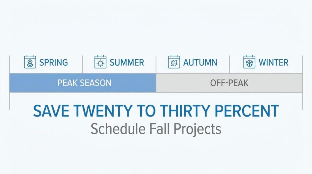Seasonal paving cost timeline showing peak season and off season affecting paving cost