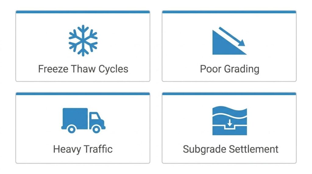 Common causes of how low spots and ponding develop on commercial asphalt