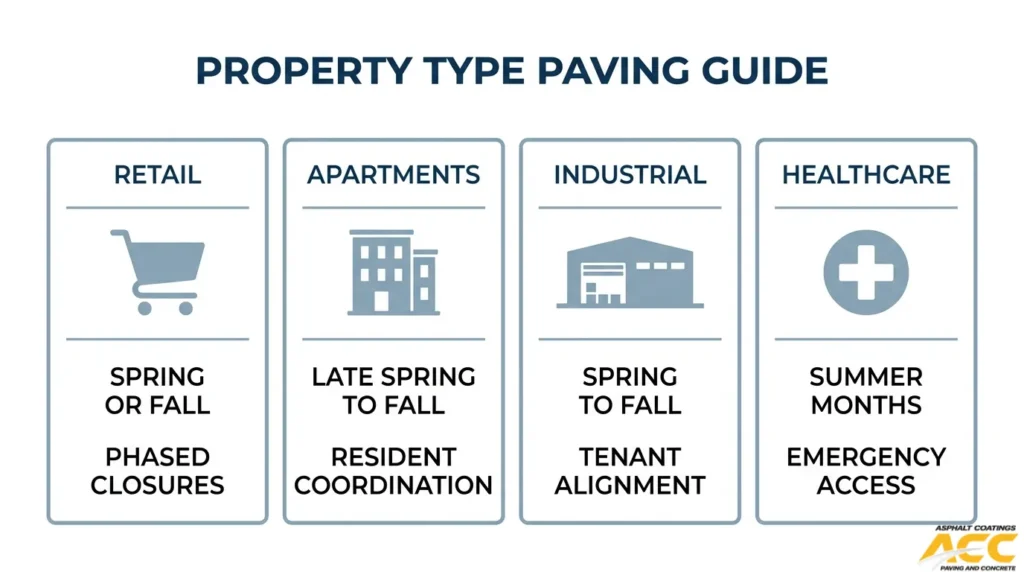 Commercial property paving schedule for retail, apartment, industrial, and healthcare facilities in Denver