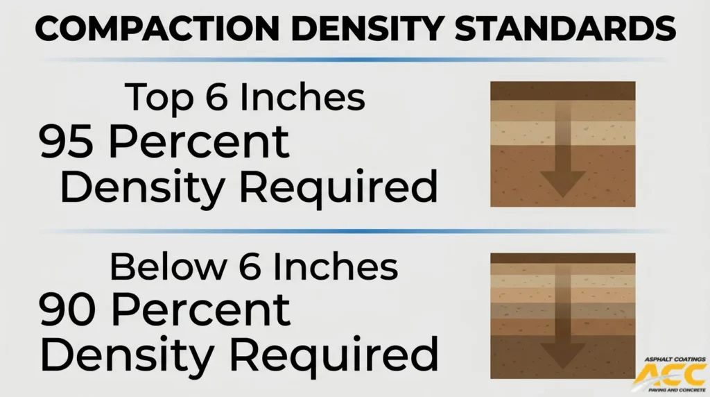 Subgrade compaction density standards requiring 95 percent density in the top six inches and 90 percent below six inches.