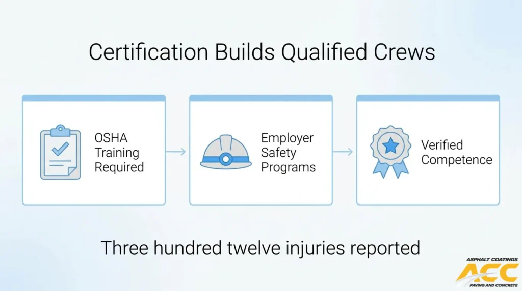 Operator certification process showing OSHA training, employer safety programs, and verified competence
